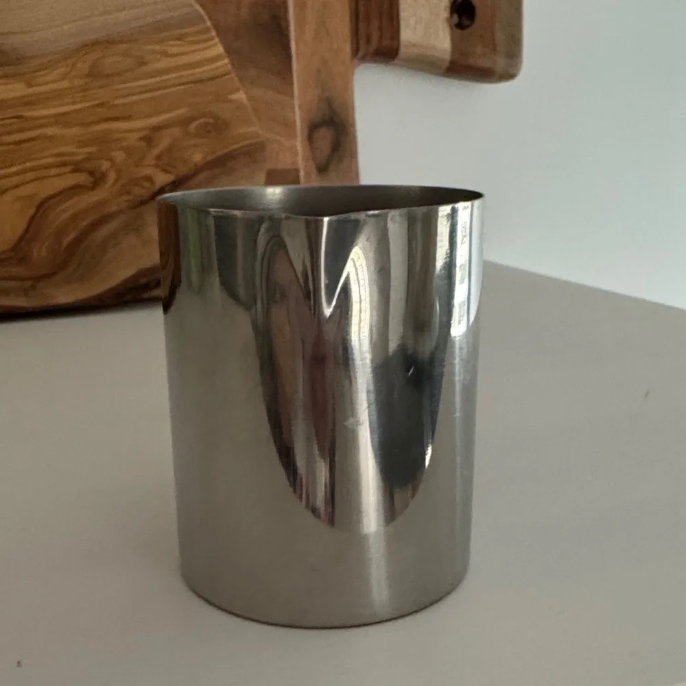 Vintage Stainless Steel Milk Frothing Pitcher with Wooden Teak Handle MCM Danish